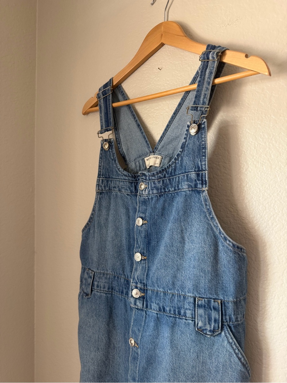 We The Free Edie Denim Skirtall Size Large Medium Blue Wash Cotton Overall Dress - Picture 5 of 9